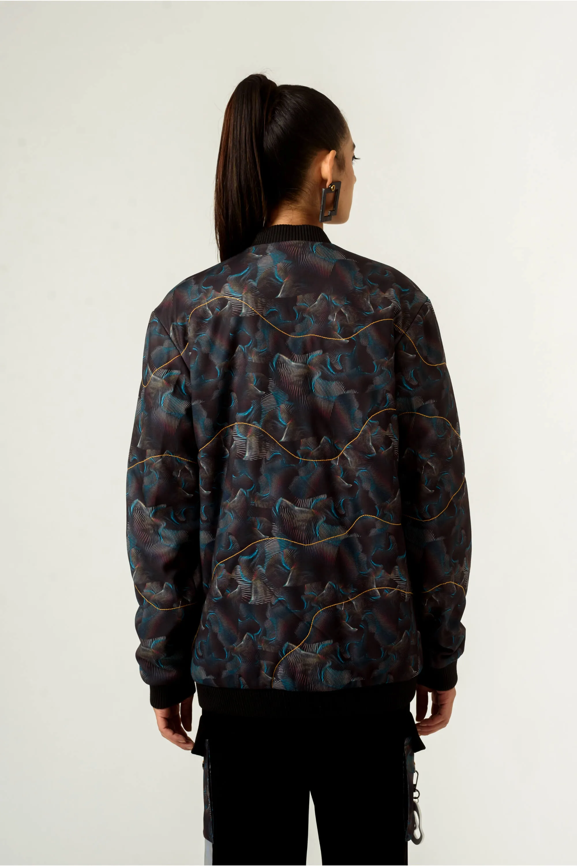 Black printed bomber jacket