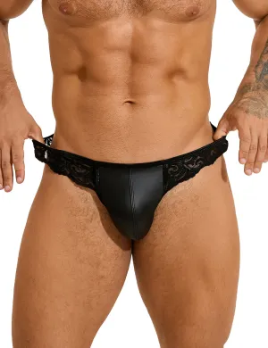Black Sexy PU Leather Lace Men Thong Underwear