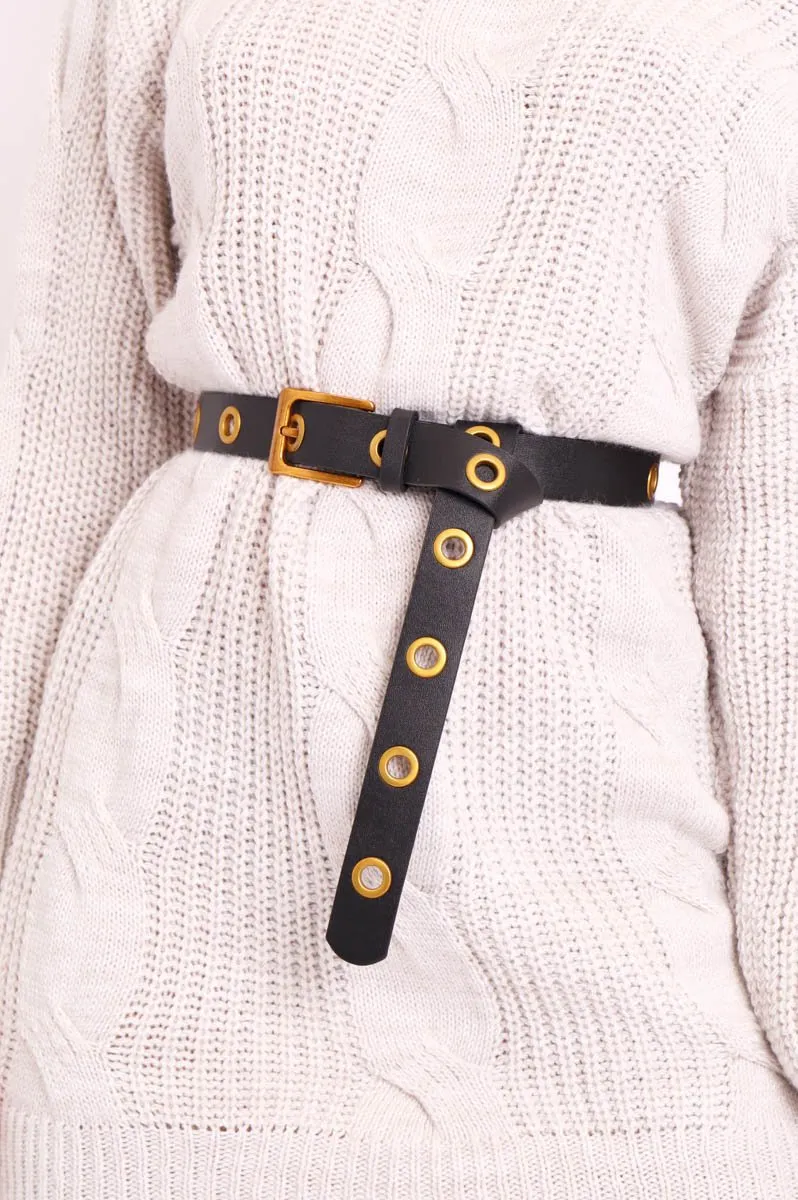 Black Vintage Gold Eyelet Belt - Karima