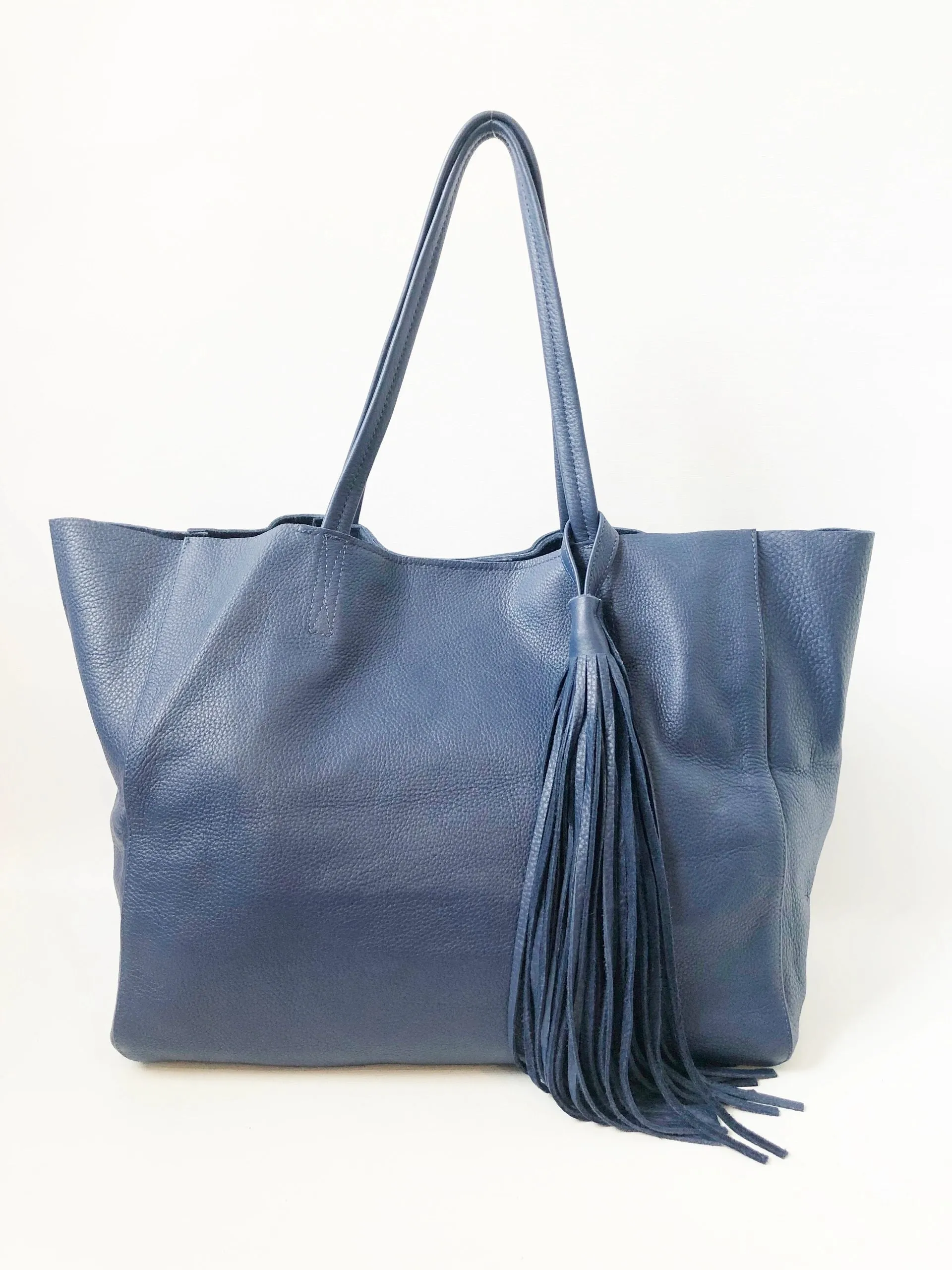 Blue Leather Tote