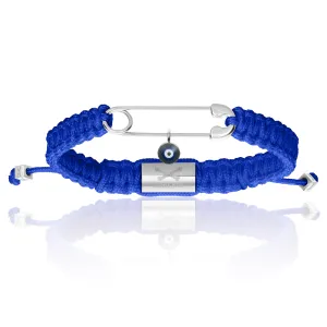 Blue Nylon With Silver Polyester Safety Pin Bracelet