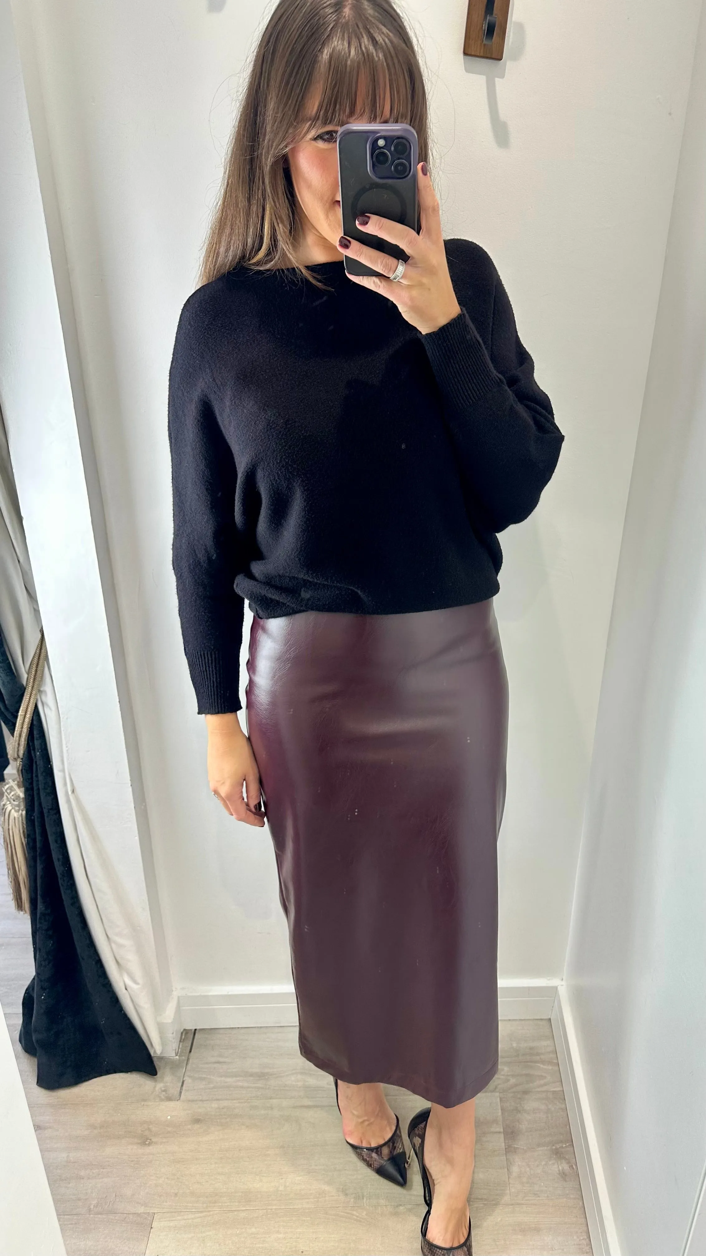 BORDEAUX FAUX LEATHER SKIRT
