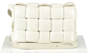 BOTTEGA VENETA Cream Ivory White Cassette Padded Intrecciato Leather Shoulder Bag
