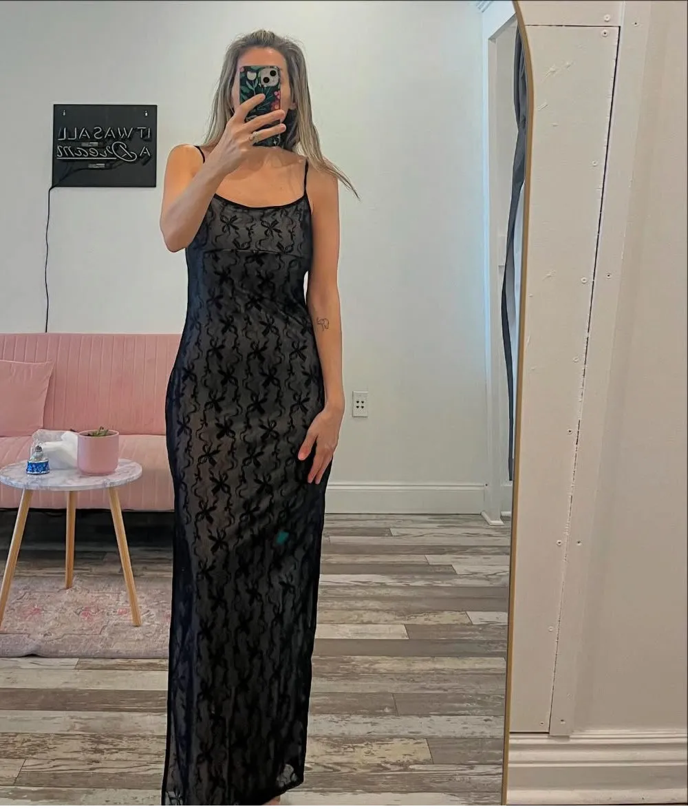 Bow Tie Mesh Maxi Dress