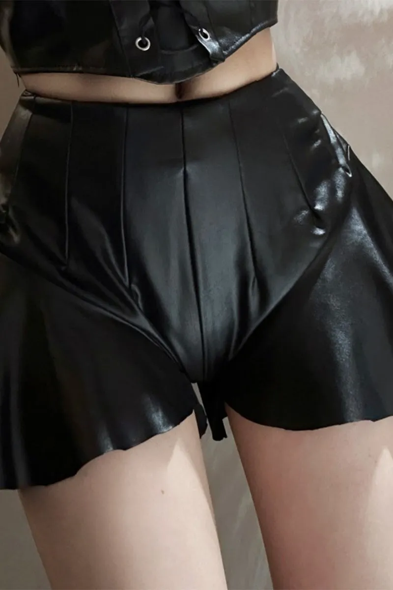 BP3119 Vegan Leather Flare Shorts