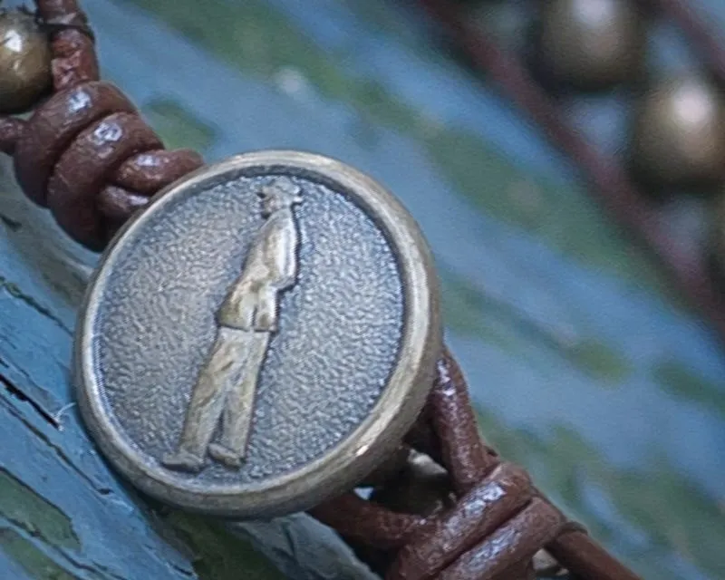 Brass Bead Wrap Bracelet - Antique Metal Button