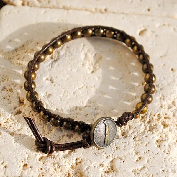 Brass Bead Wrap Bracelet - Antique Metal Button