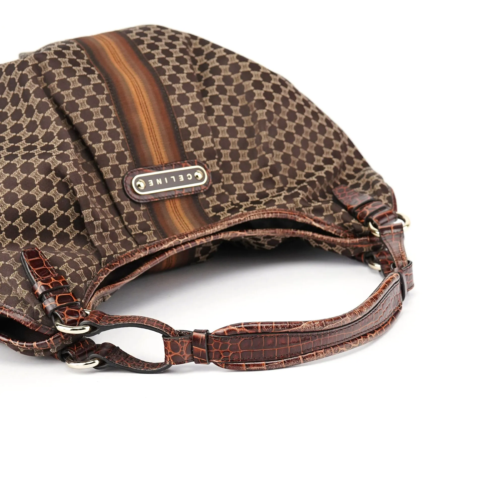Brown Croc Embossed Triomphe Shoulder Bag