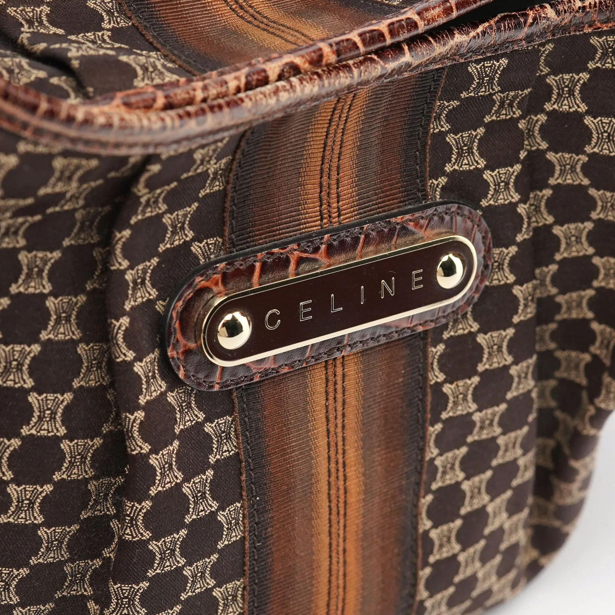 Brown Croc Embossed Triomphe Shoulder Bag