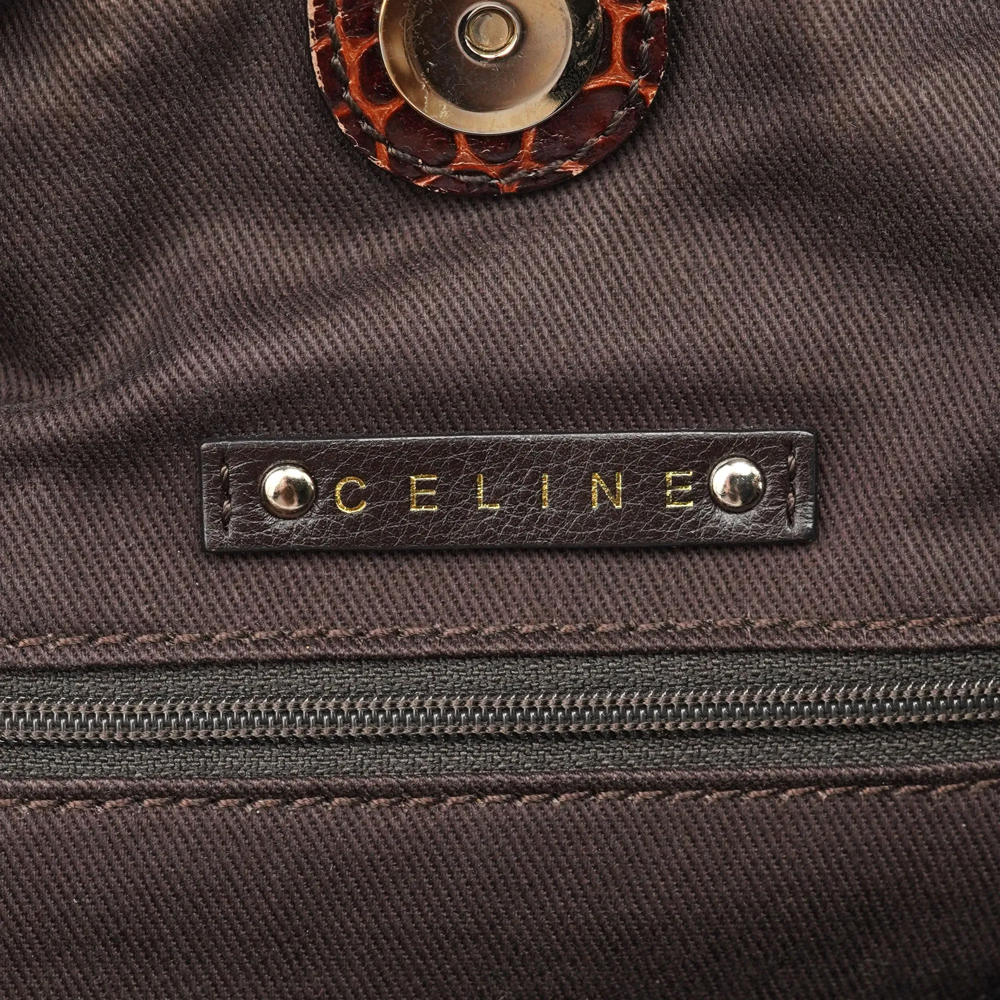 Brown Croc Embossed Triomphe Shoulder Bag