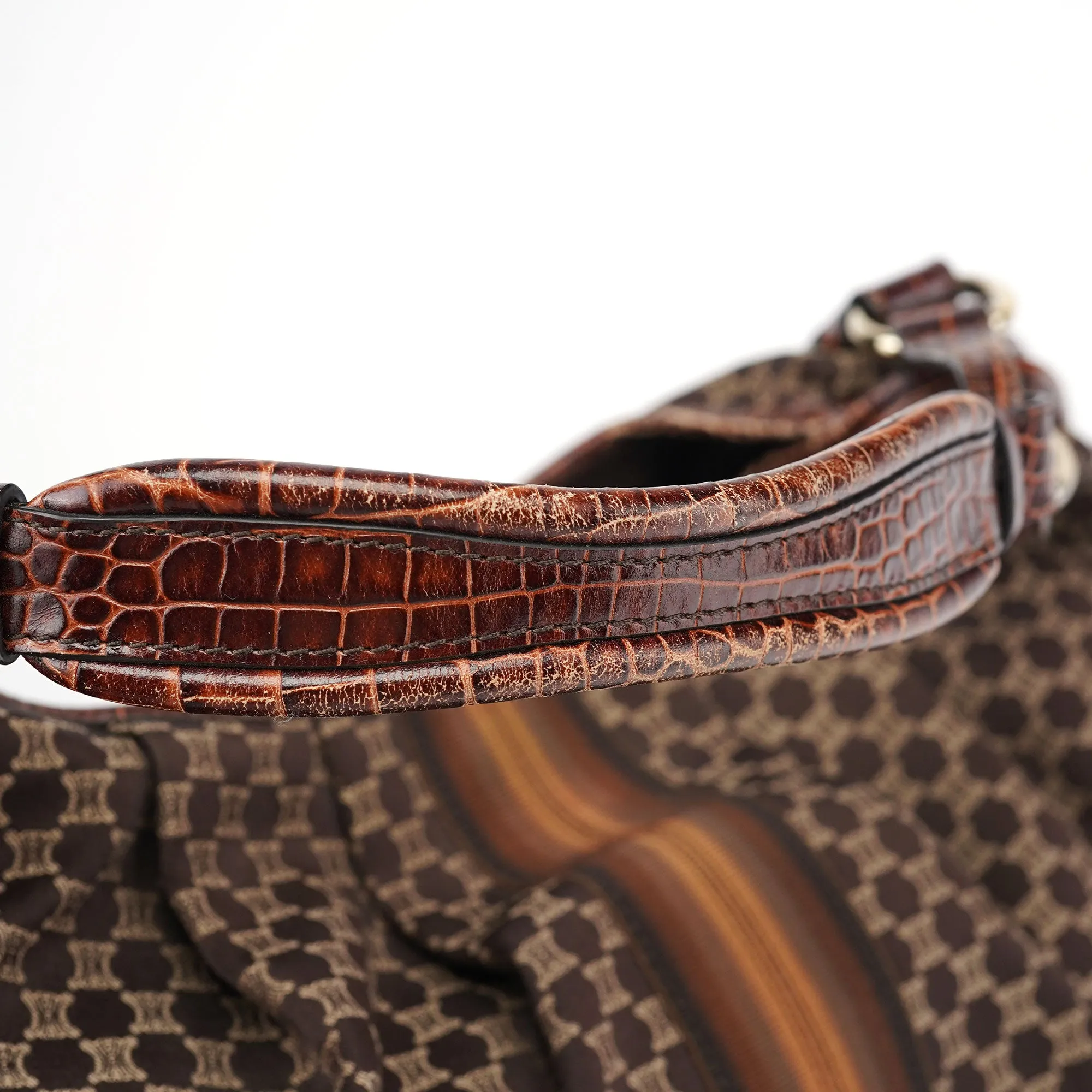 Brown Croc Embossed Triomphe Shoulder Bag