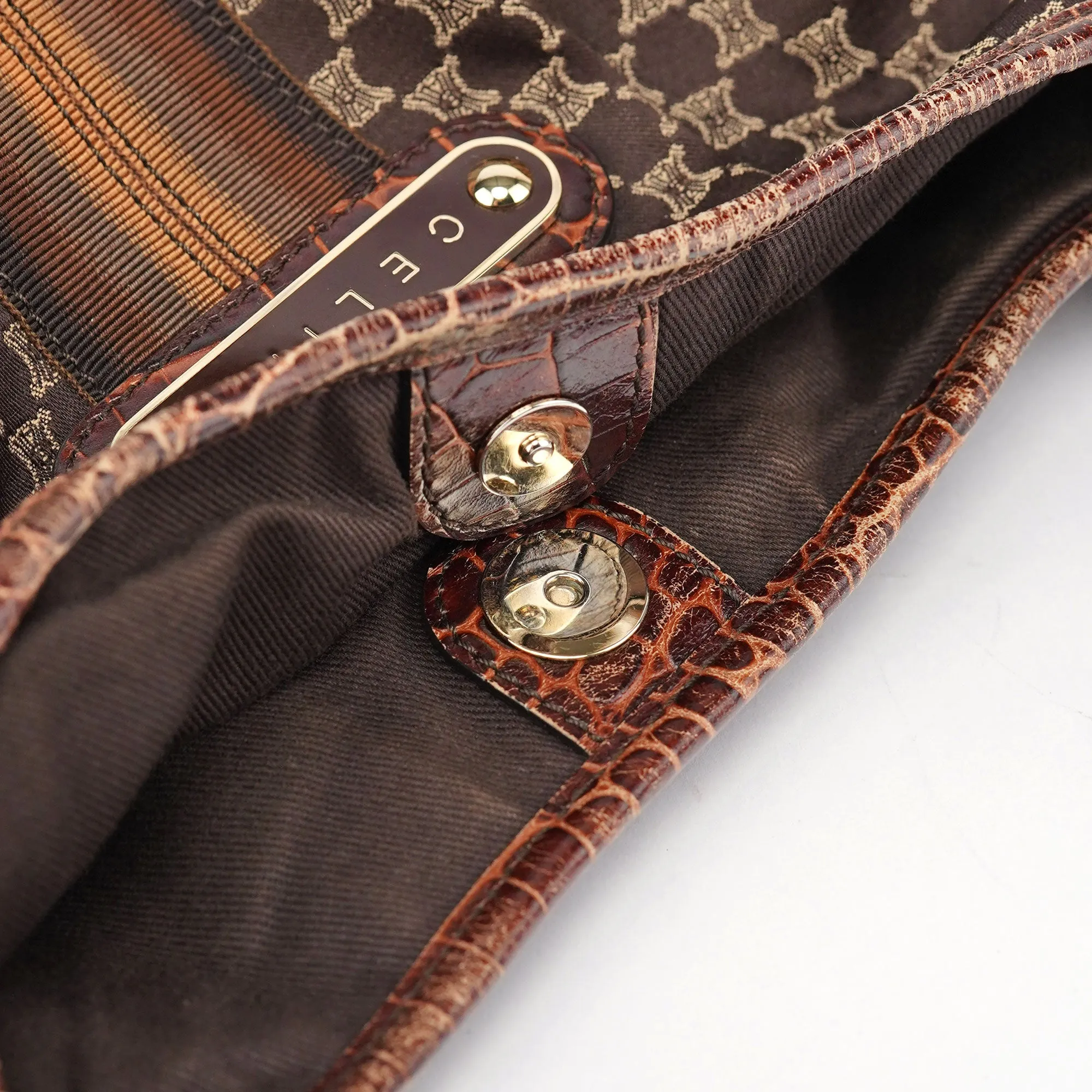 Brown Croc Embossed Triomphe Shoulder Bag