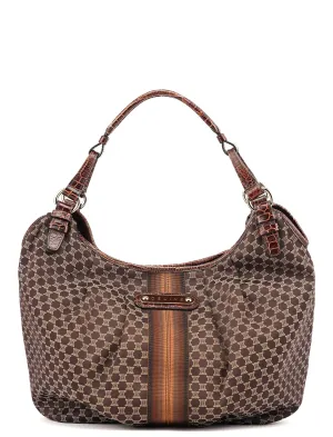 Brown Croc Embossed Triomphe Shoulder Bag