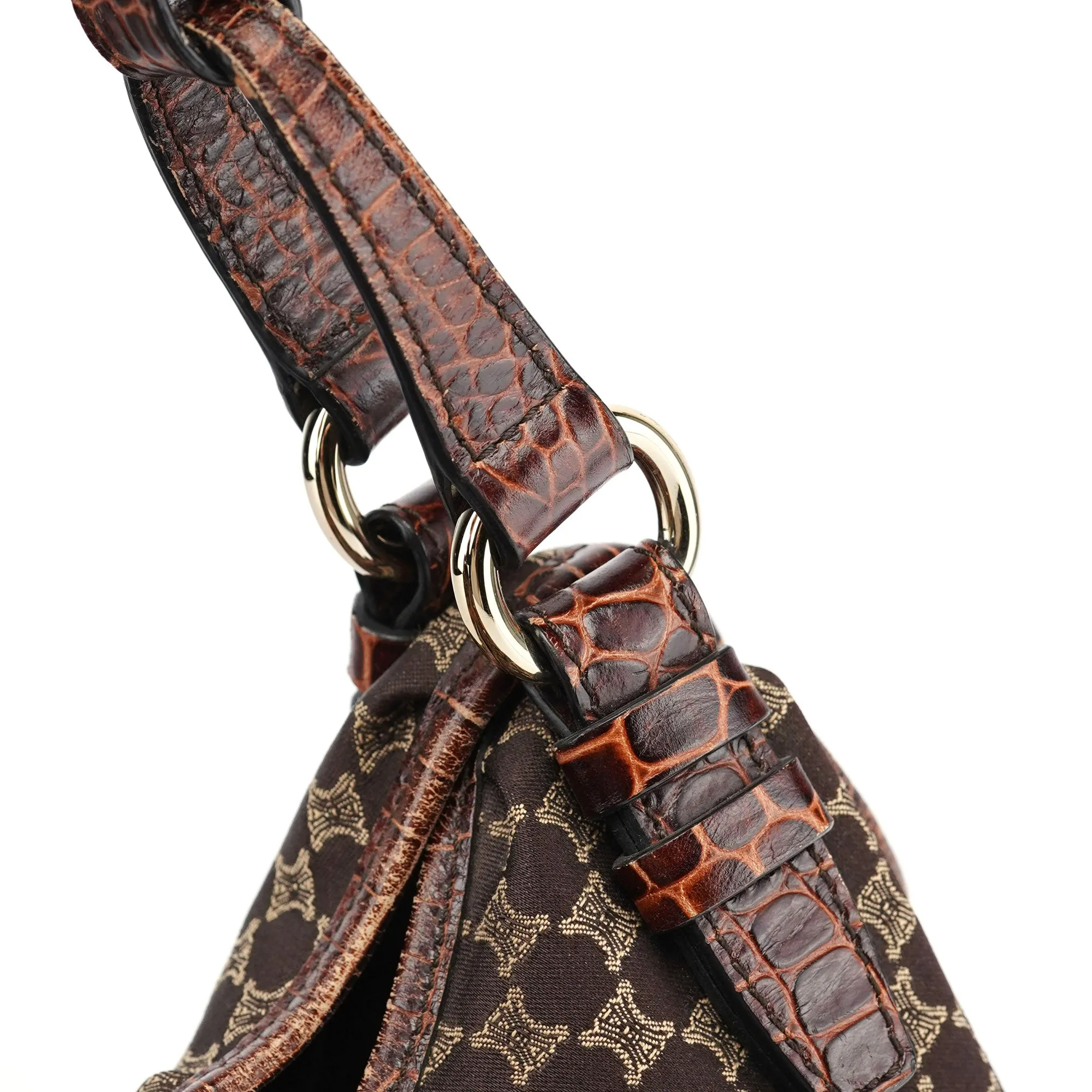 Brown Croc Embossed Triomphe Shoulder Bag