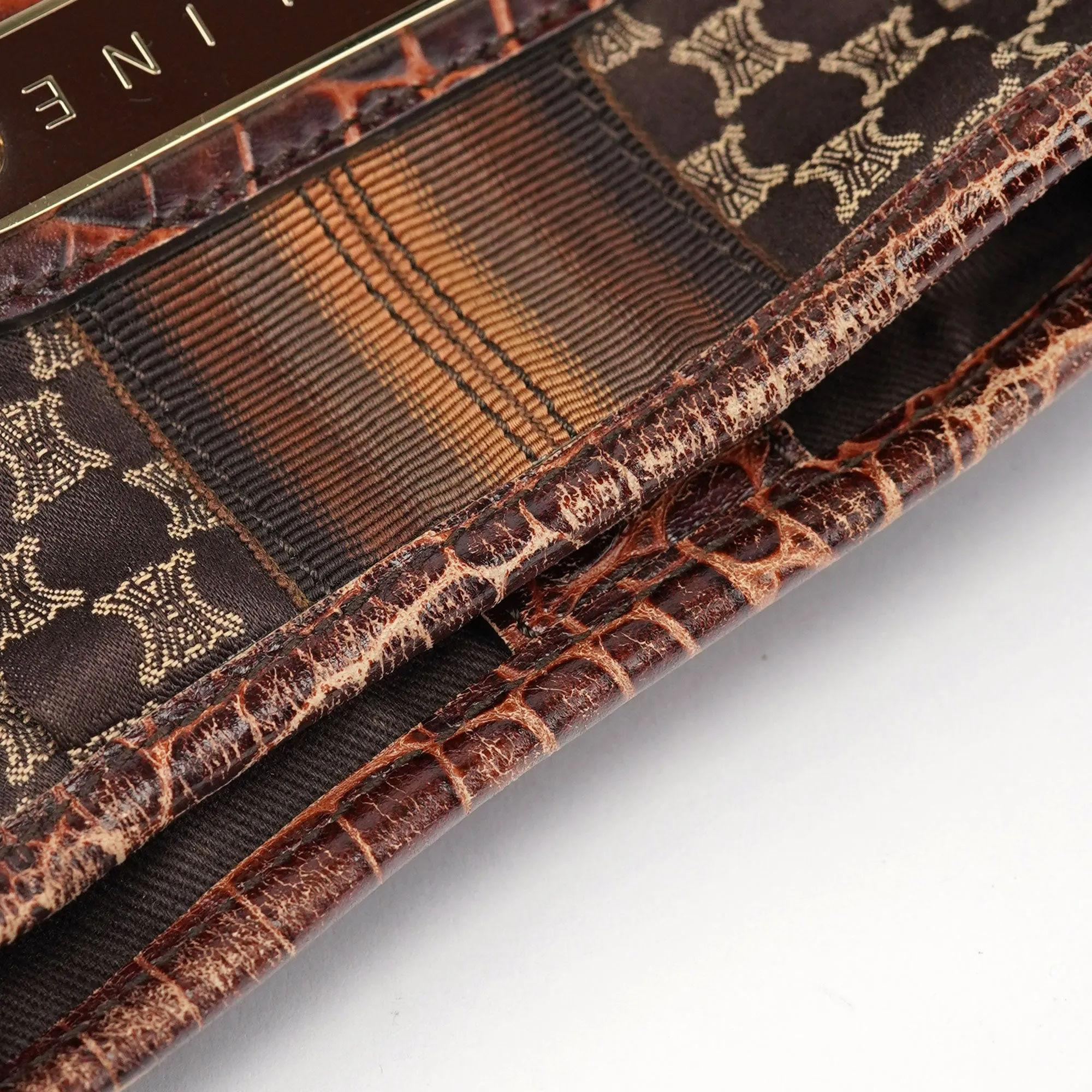 Brown Croc Embossed Triomphe Shoulder Bag