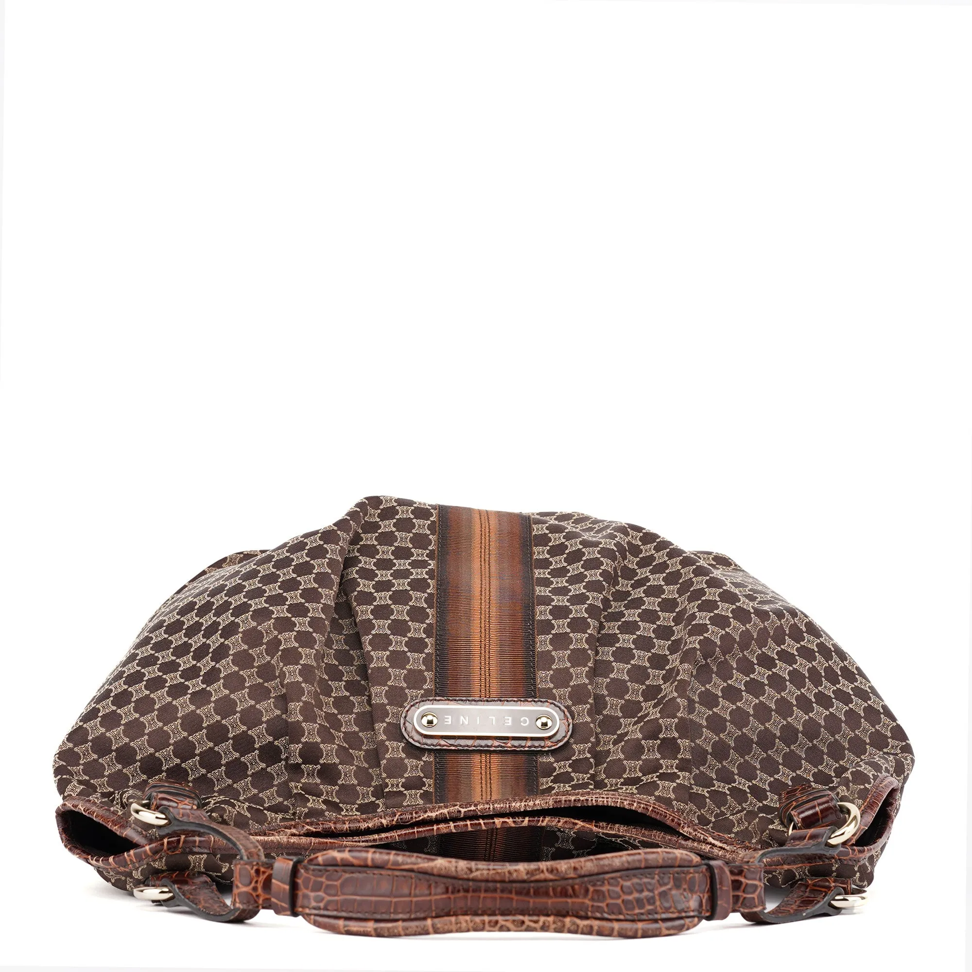 Brown Croc Embossed Triomphe Shoulder Bag