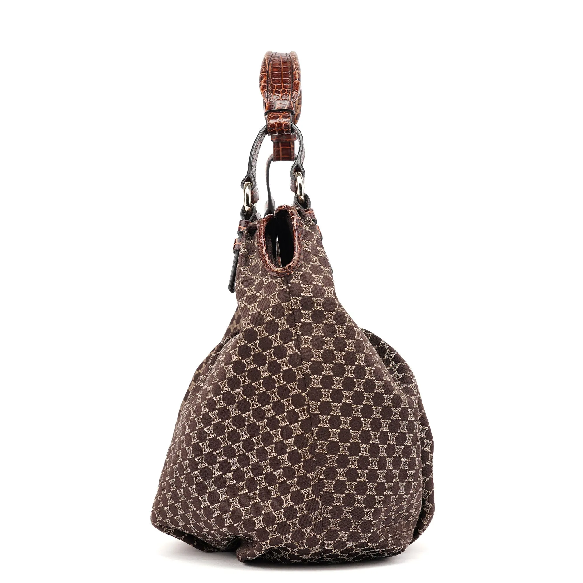 Brown Croc Embossed Triomphe Shoulder Bag