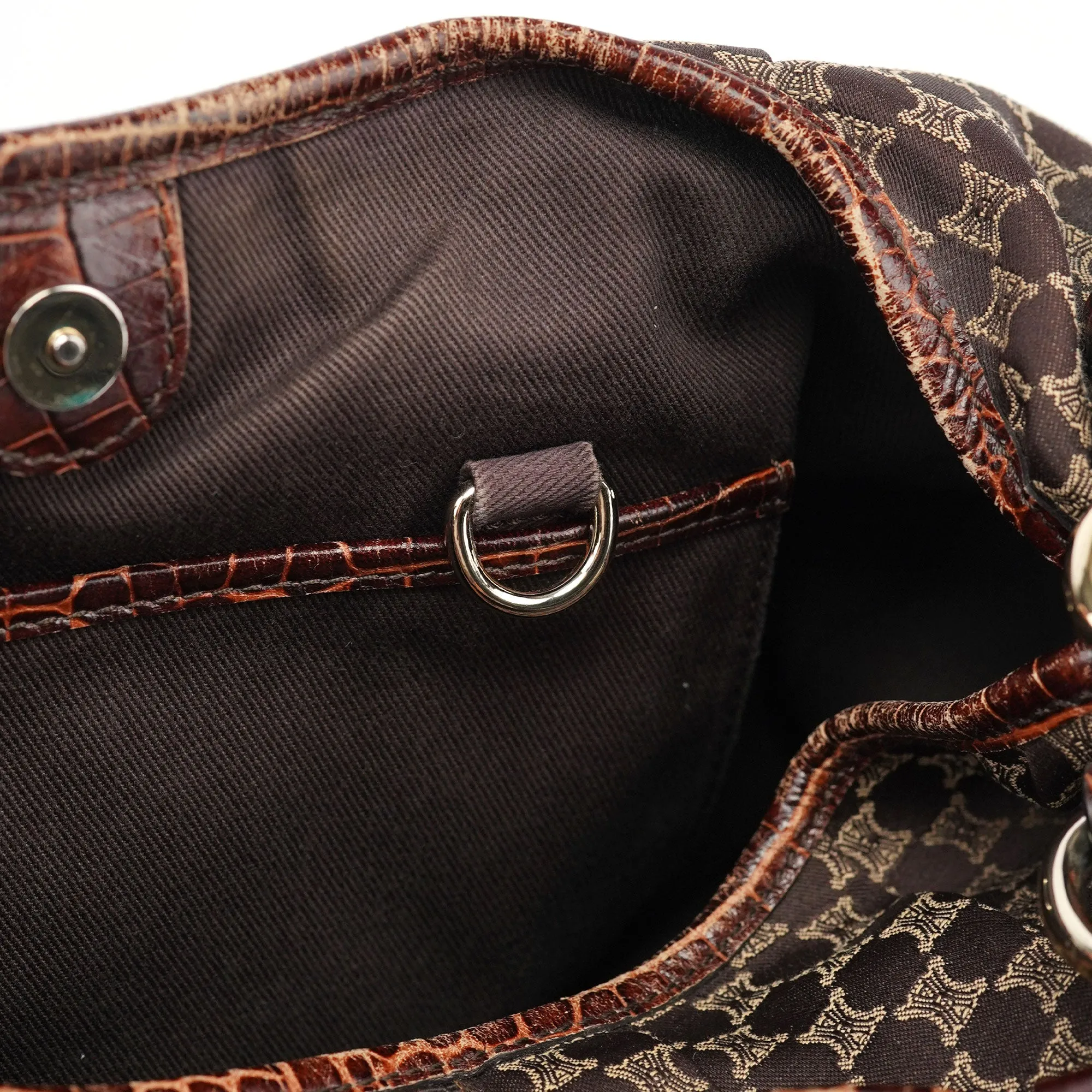 Brown Croc Embossed Triomphe Shoulder Bag