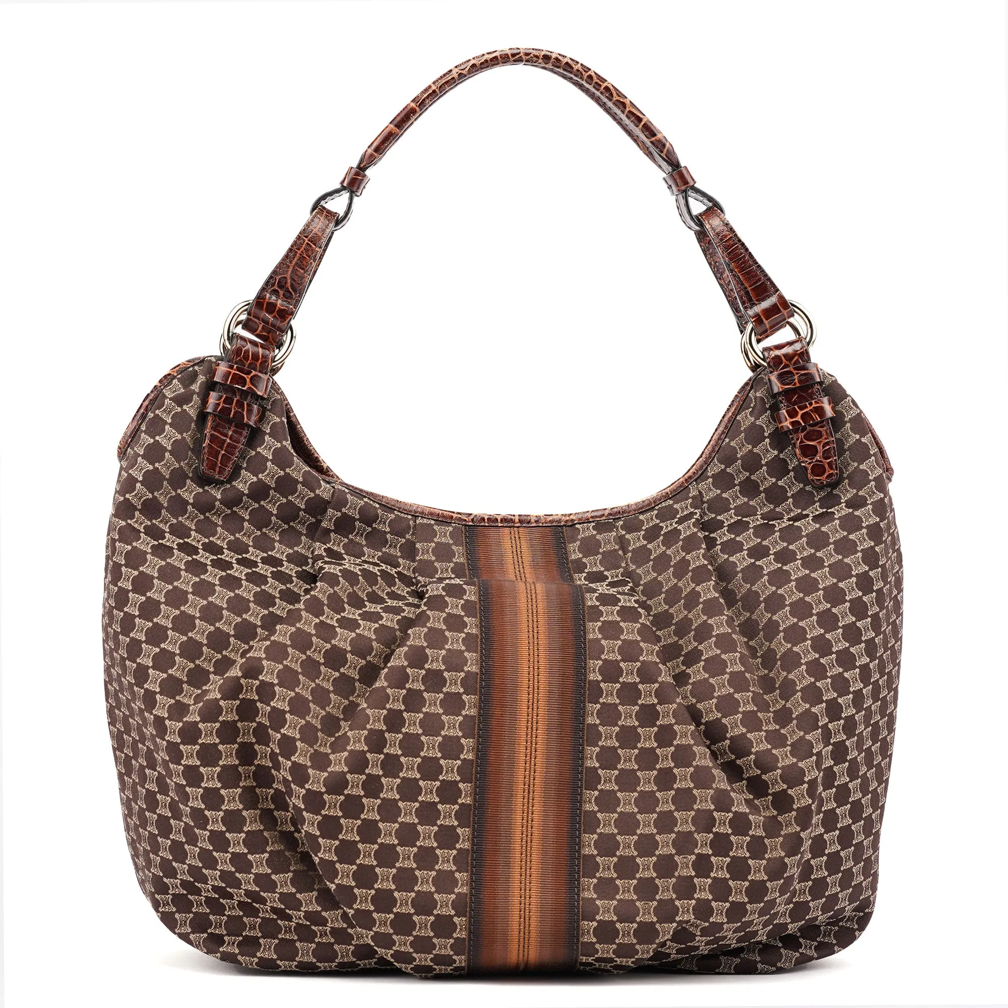Brown Croc Embossed Triomphe Shoulder Bag