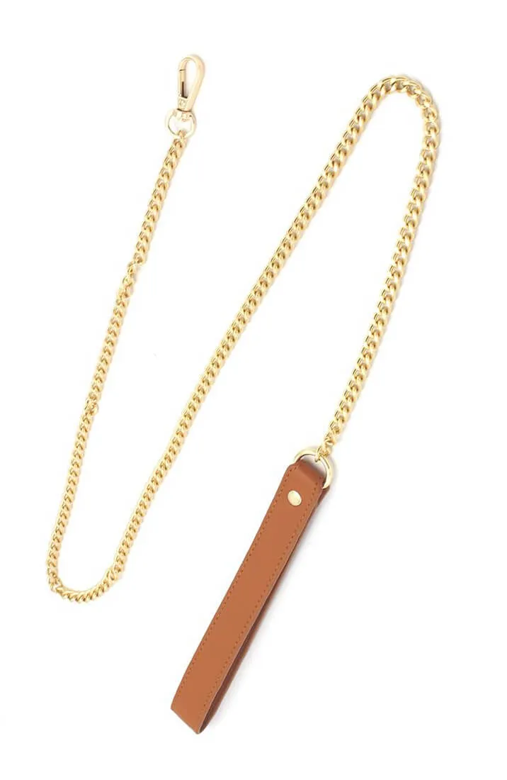 Brown faux leather bow tie collar & leash