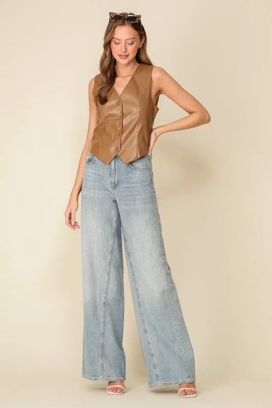Brown Faux Leather Vest