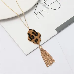 Brown Polyurethane & 18K Gold-Plated Leopard-Print Flower Tassel Pendant Necklace