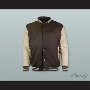 Brown Wool and Tan Lab Leather Varsity Letterman Jacket