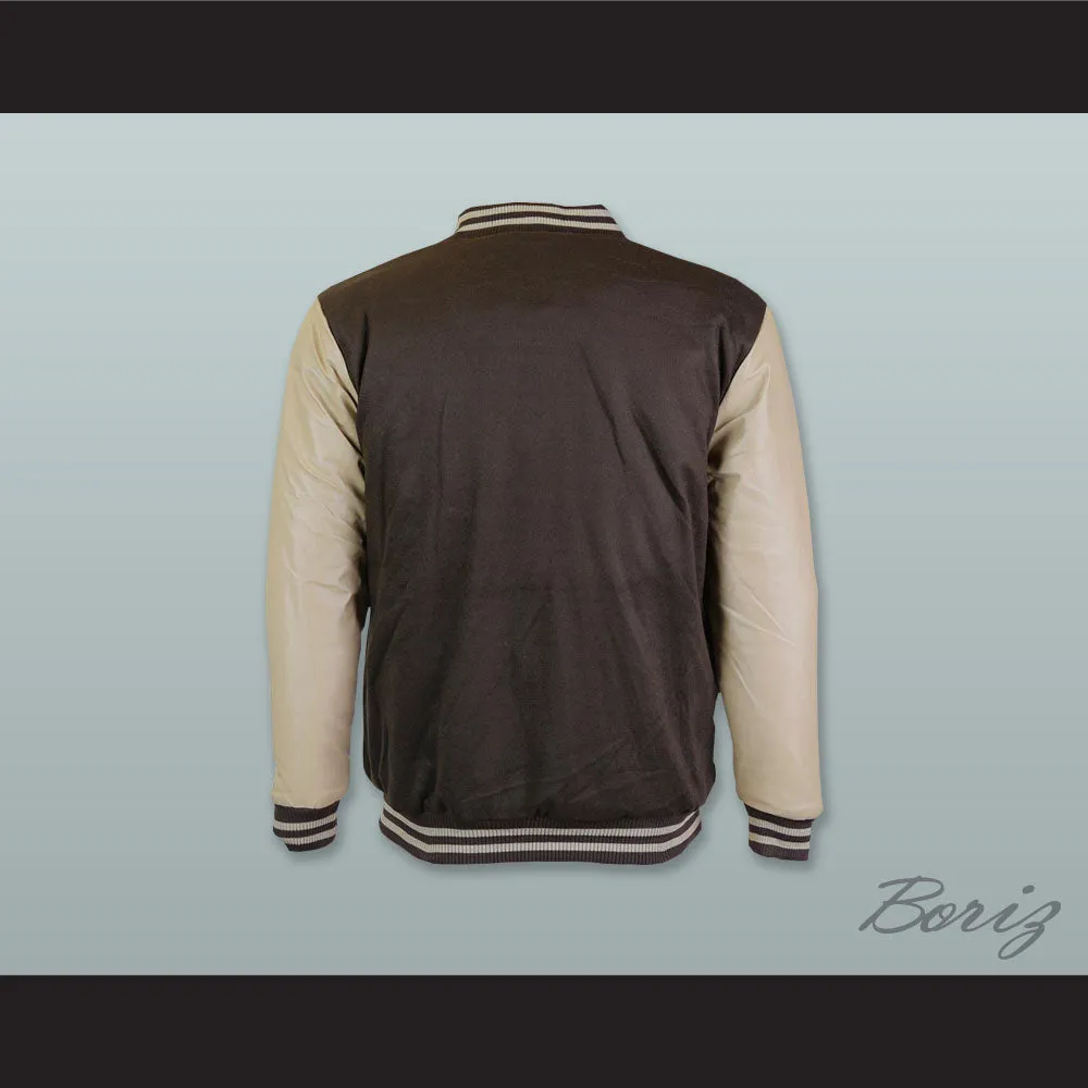 Brown Wool and Tan Lab Leather Varsity Letterman Jacket