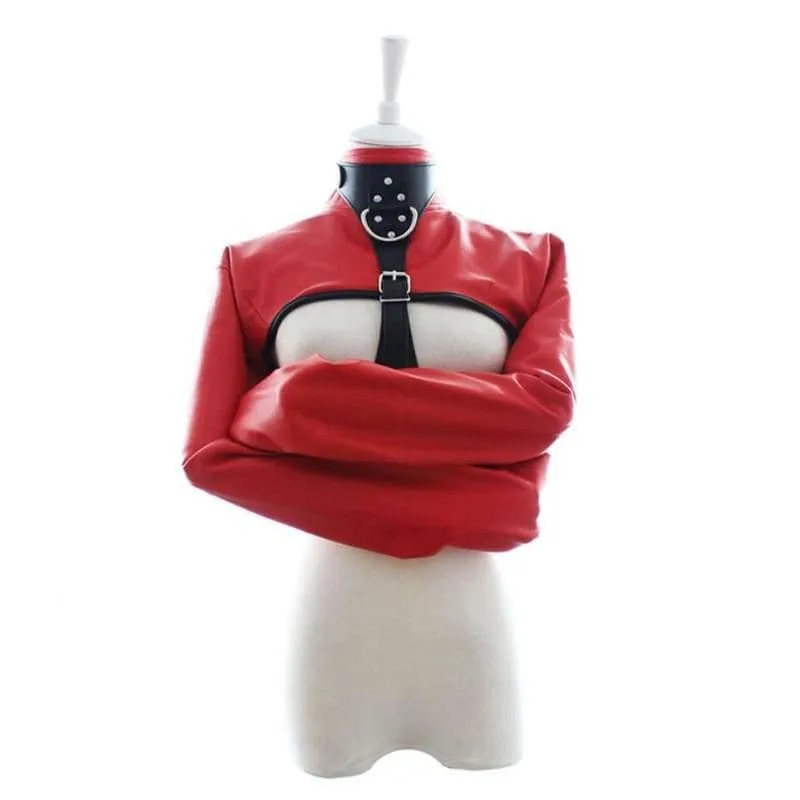 “Bughouse” - Arm Binder PU Leather Strait Jacket Open Breast Bondage Hands Restraint Harness