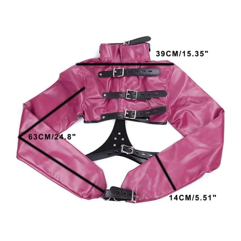 “Bughouse” - Arm Binder PU Leather Strait Jacket Open Breast Bondage Hands Restraint Harness