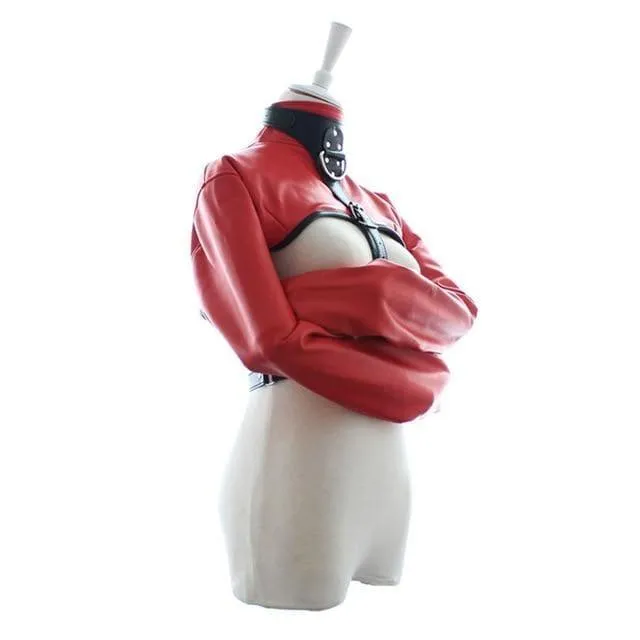 “Bughouse” - Arm Binder PU Leather Strait Jacket Open Breast Bondage Hands Restraint Harness
