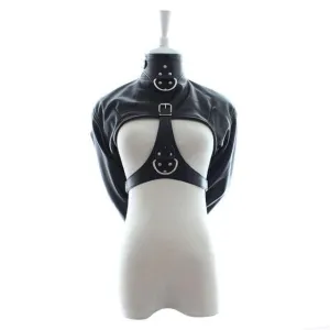 “Bughouse” - Arm Binder PU Leather Strait Jacket Open Breast Bondage Hands Restraint Harness