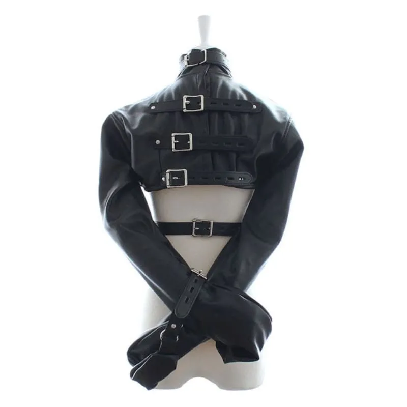 “Bughouse” - Arm Binder PU Leather Strait Jacket Open Breast Bondage Hands Restraint Harness