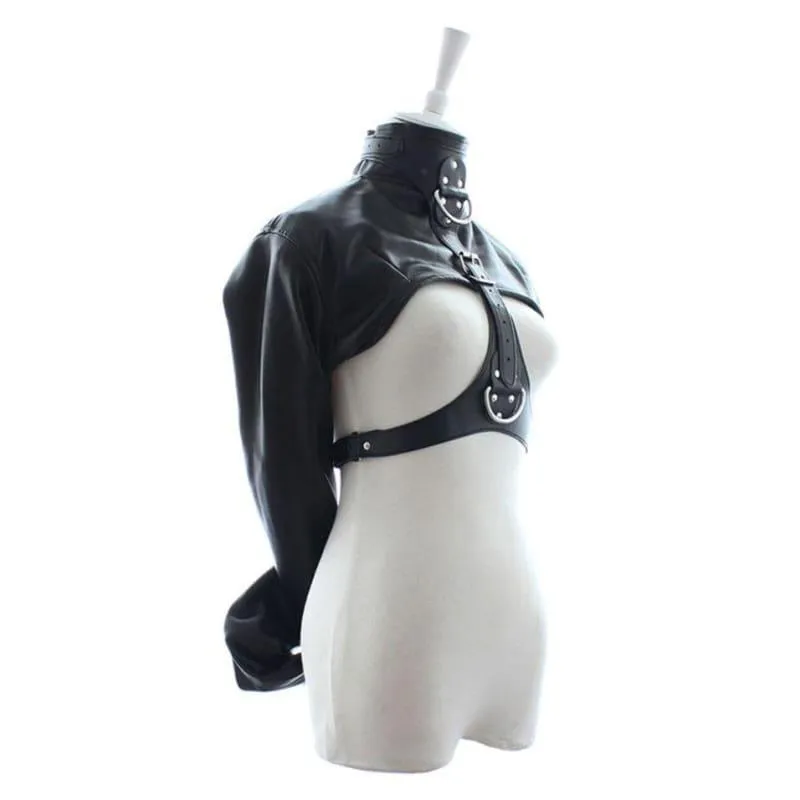 “Bughouse” - Arm Binder PU Leather Strait Jacket Open Breast Bondage Hands Restraint Harness