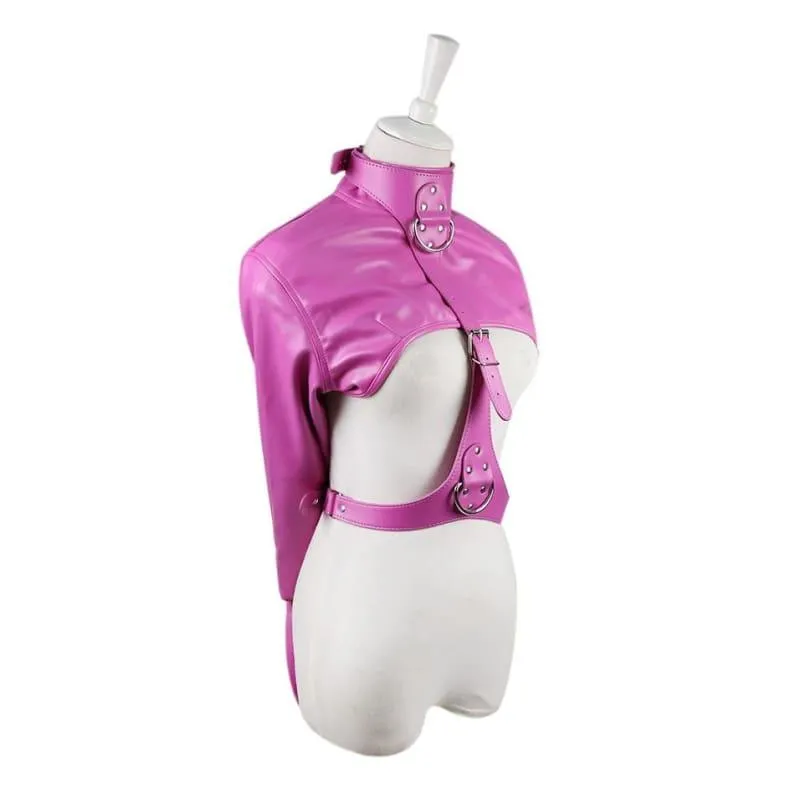 “Bughouse” - Arm Binder PU Leather Strait Jacket Open Breast Bondage Hands Restraint Harness