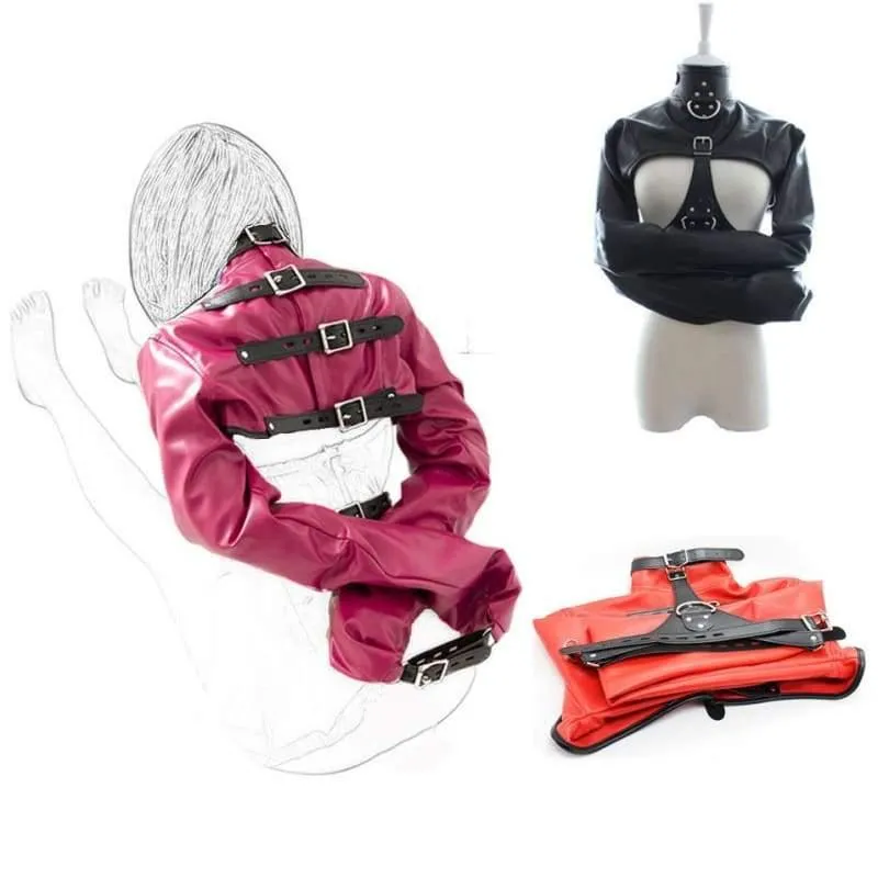 “Bughouse” - Arm Binder PU Leather Strait Jacket Open Breast Bondage Hands Restraint Harness