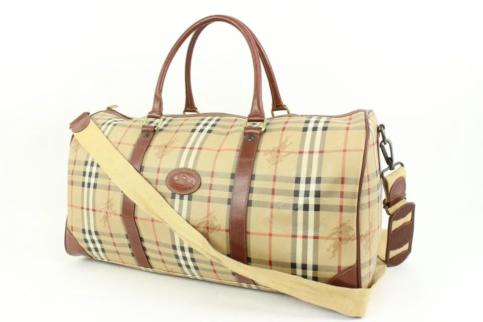 Burberry Beige Nova Check Duffle Bag with Strap Boston Upcycle ready 65b421s