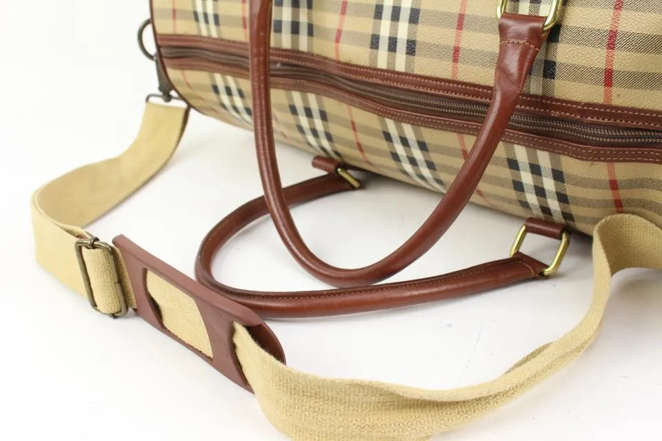 Burberry Beige Nova Check Duffle Bag with Strap Boston Upcycle ready 65b421s