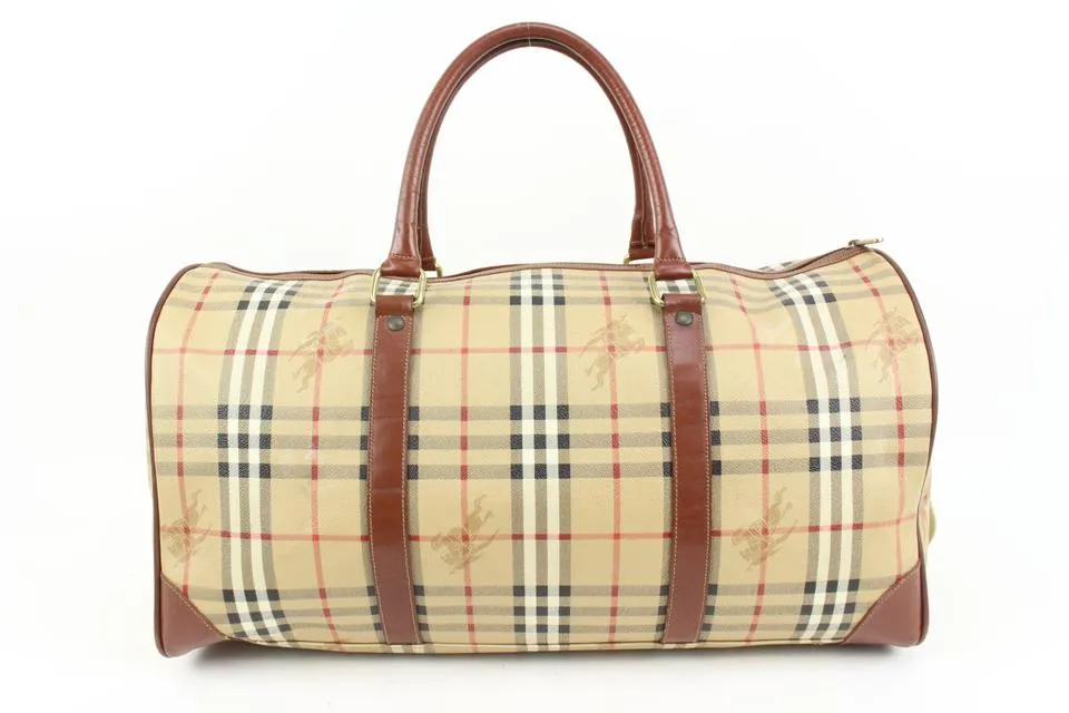 Burberry Beige Nova Check Duffle Bag with Strap Boston Upcycle ready 65b421s