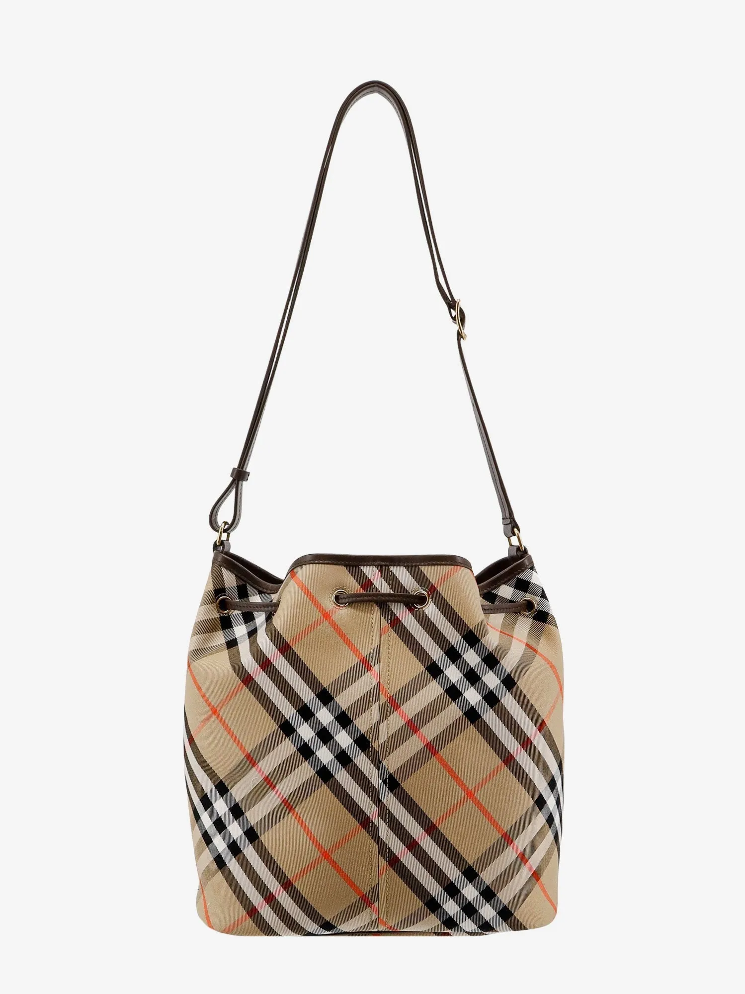 Burberry Canvas Bucket Bag With Check Motif