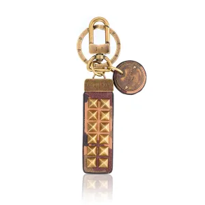 Camo Leather Keychain with Antique Brass Studs