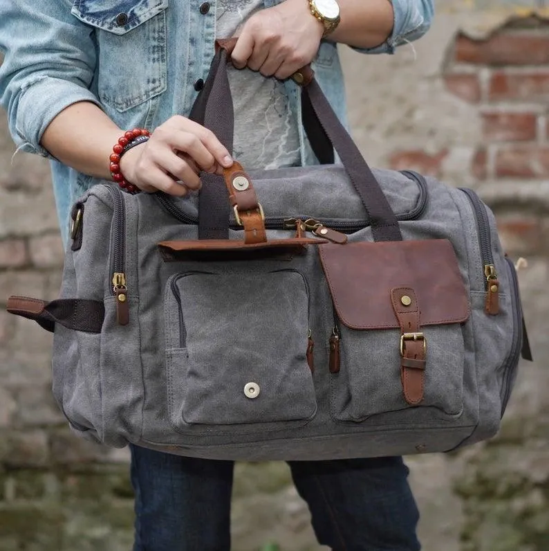 Canvas Duffle Bag Oversized Genuine Leather Bags