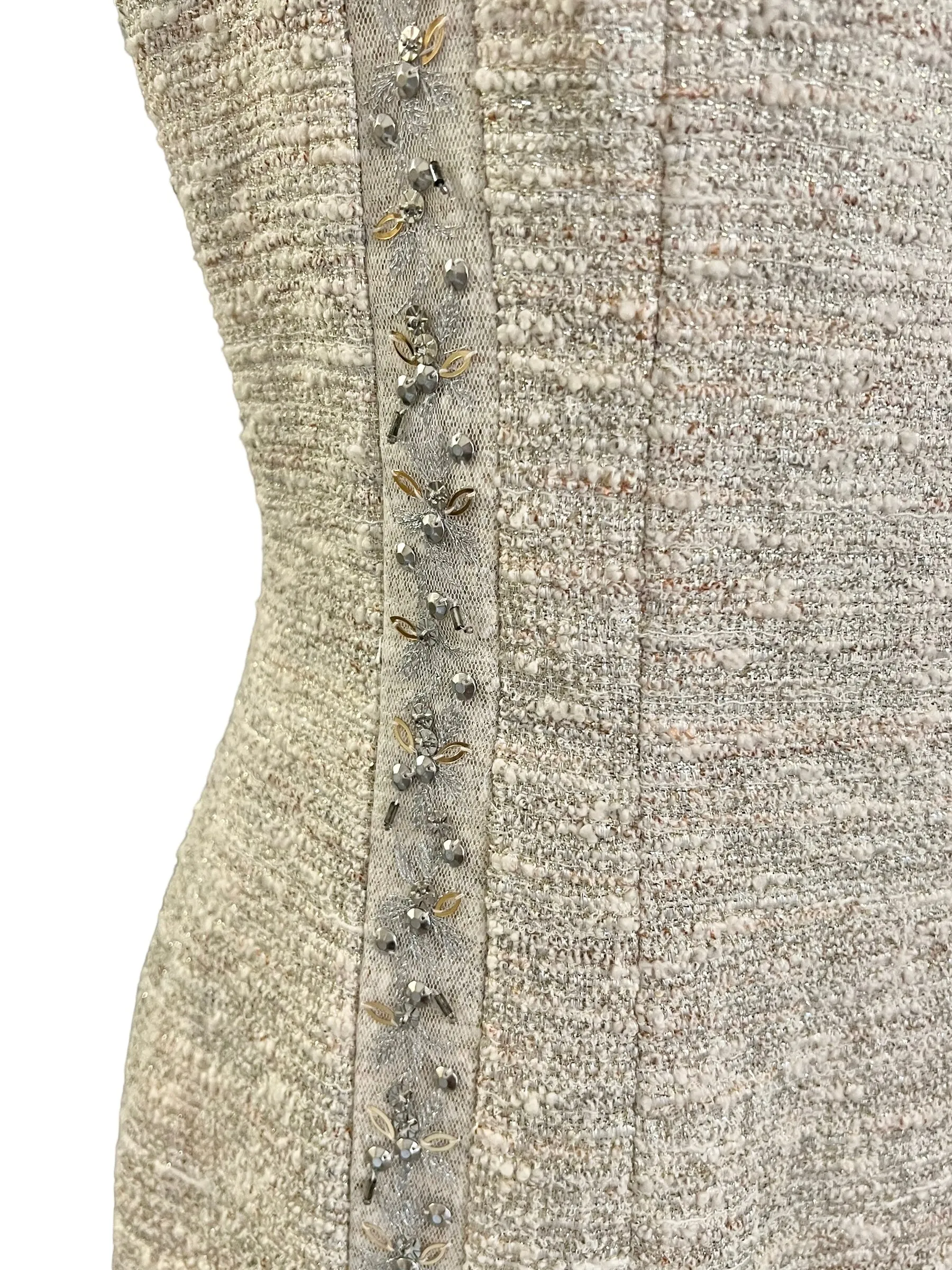 Carmen Marc Valvo Size 6 Cream Tweed Knit Dress