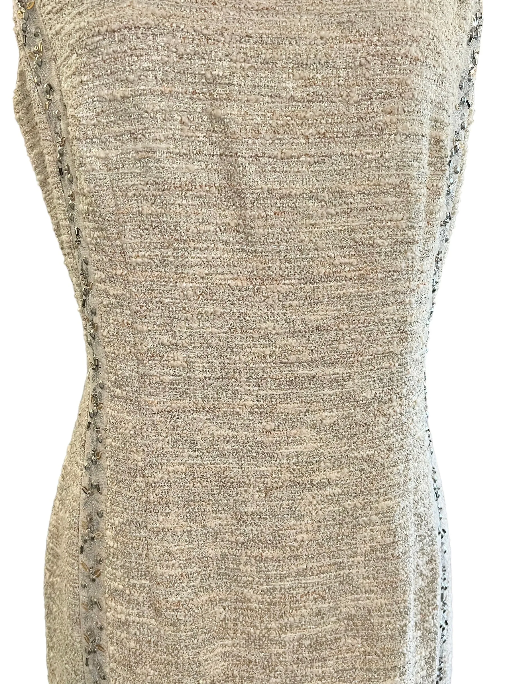 Carmen Marc Valvo Size 6 Cream Tweed Knit Dress