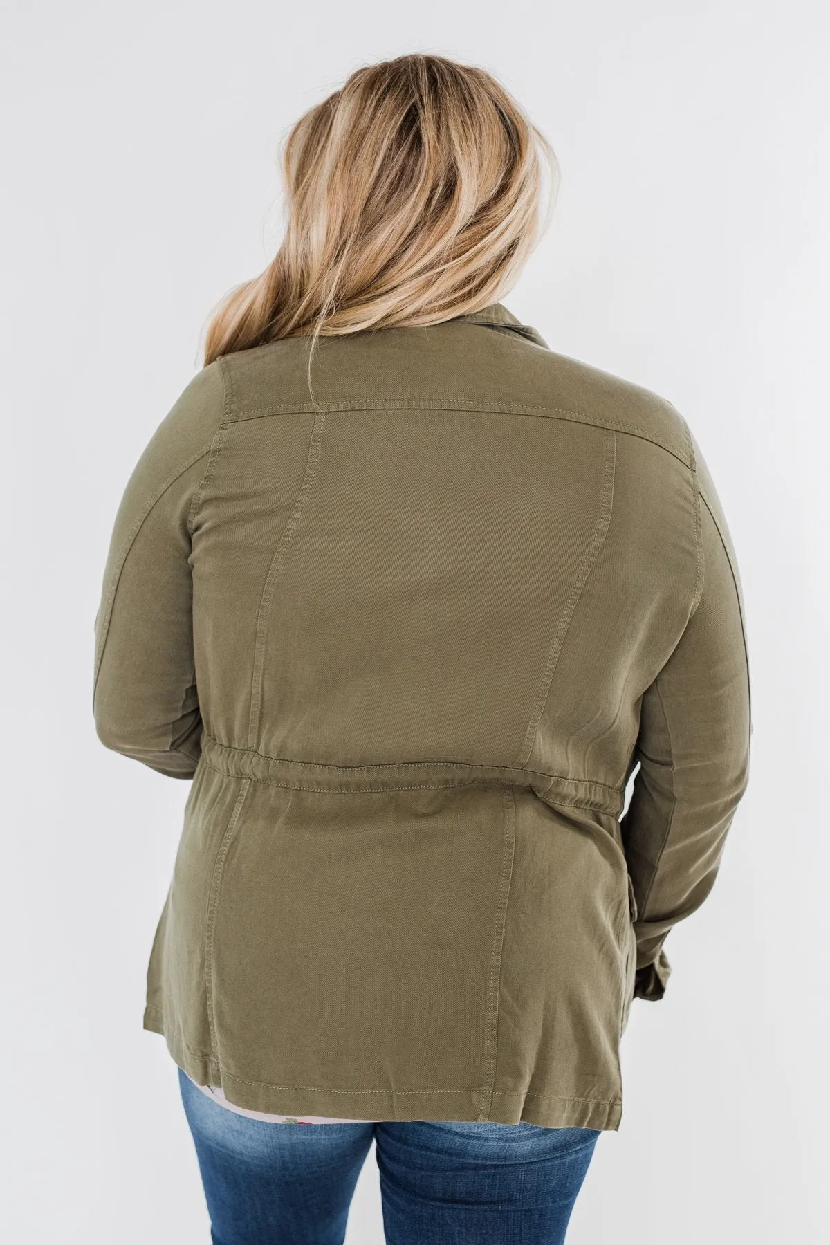 Carried Away Drawstring Waist Jacket- Olive
