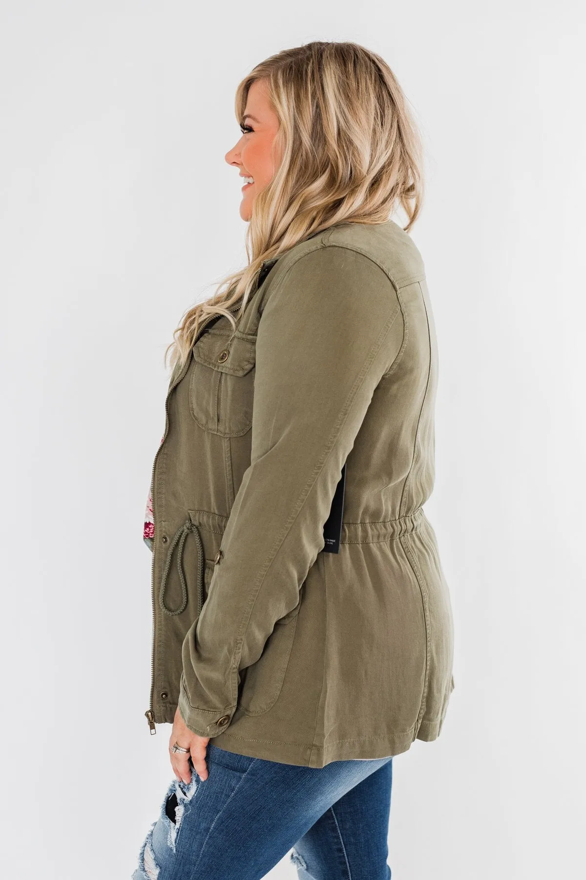Carried Away Drawstring Waist Jacket- Olive