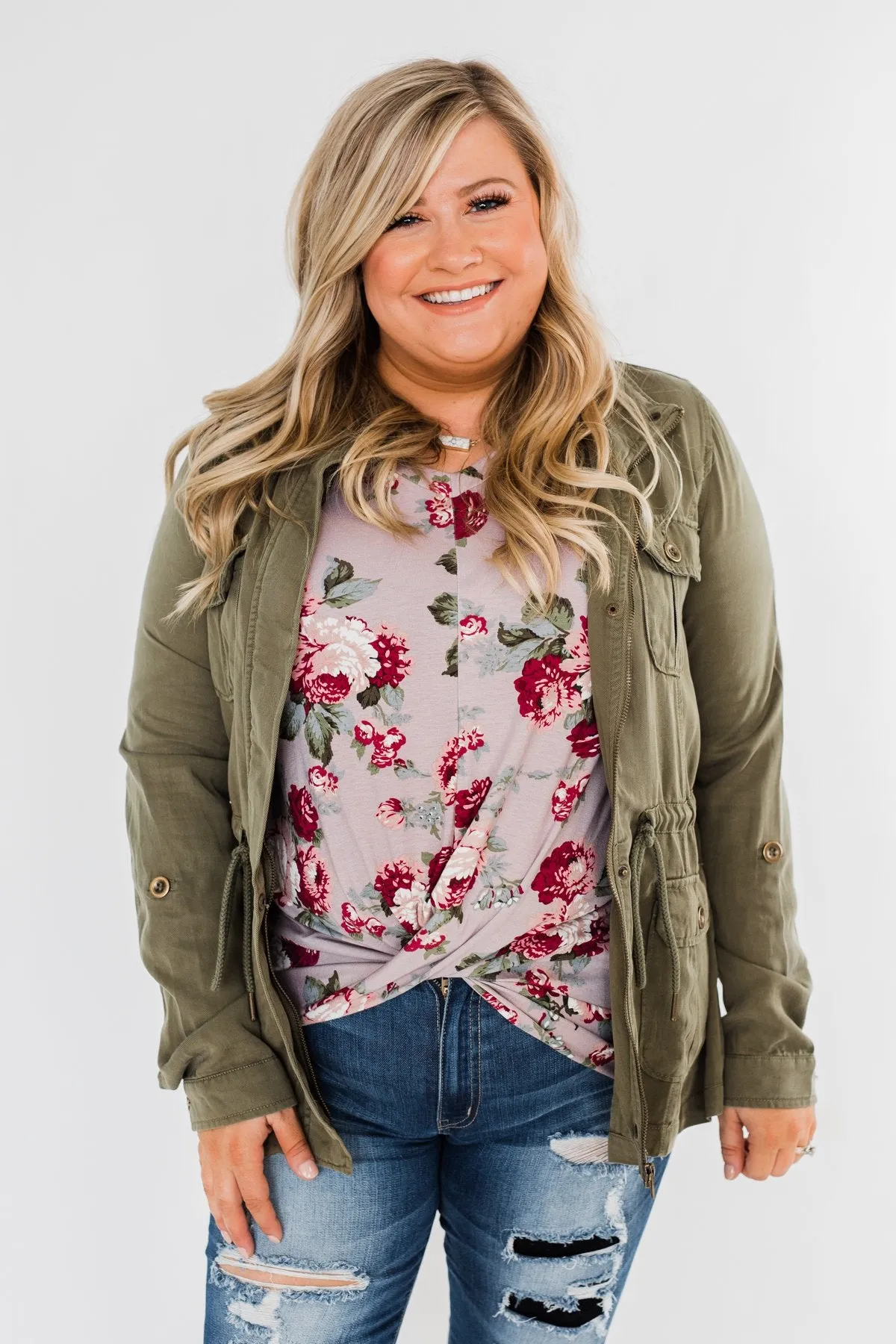 Carried Away Drawstring Waist Jacket- Olive
