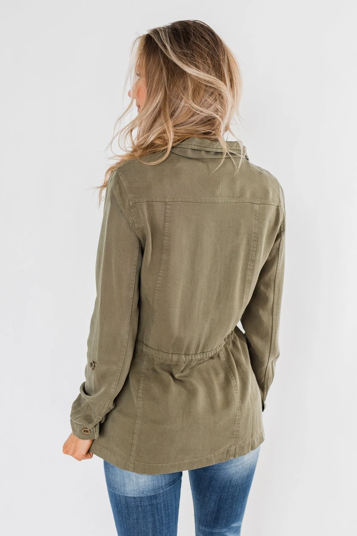 Carried Away Drawstring Waist Jacket- Olive