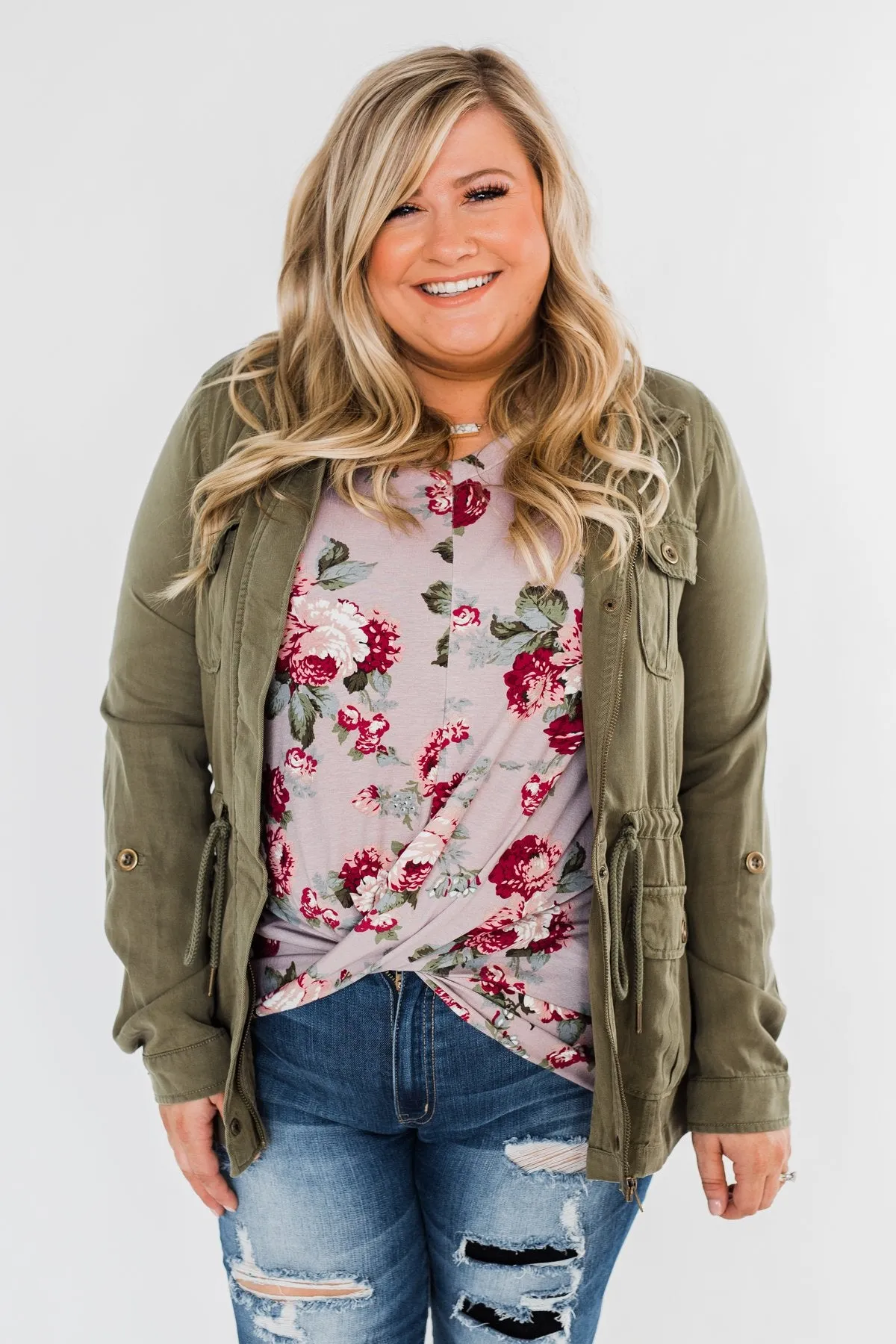 Carried Away Drawstring Waist Jacket- Olive