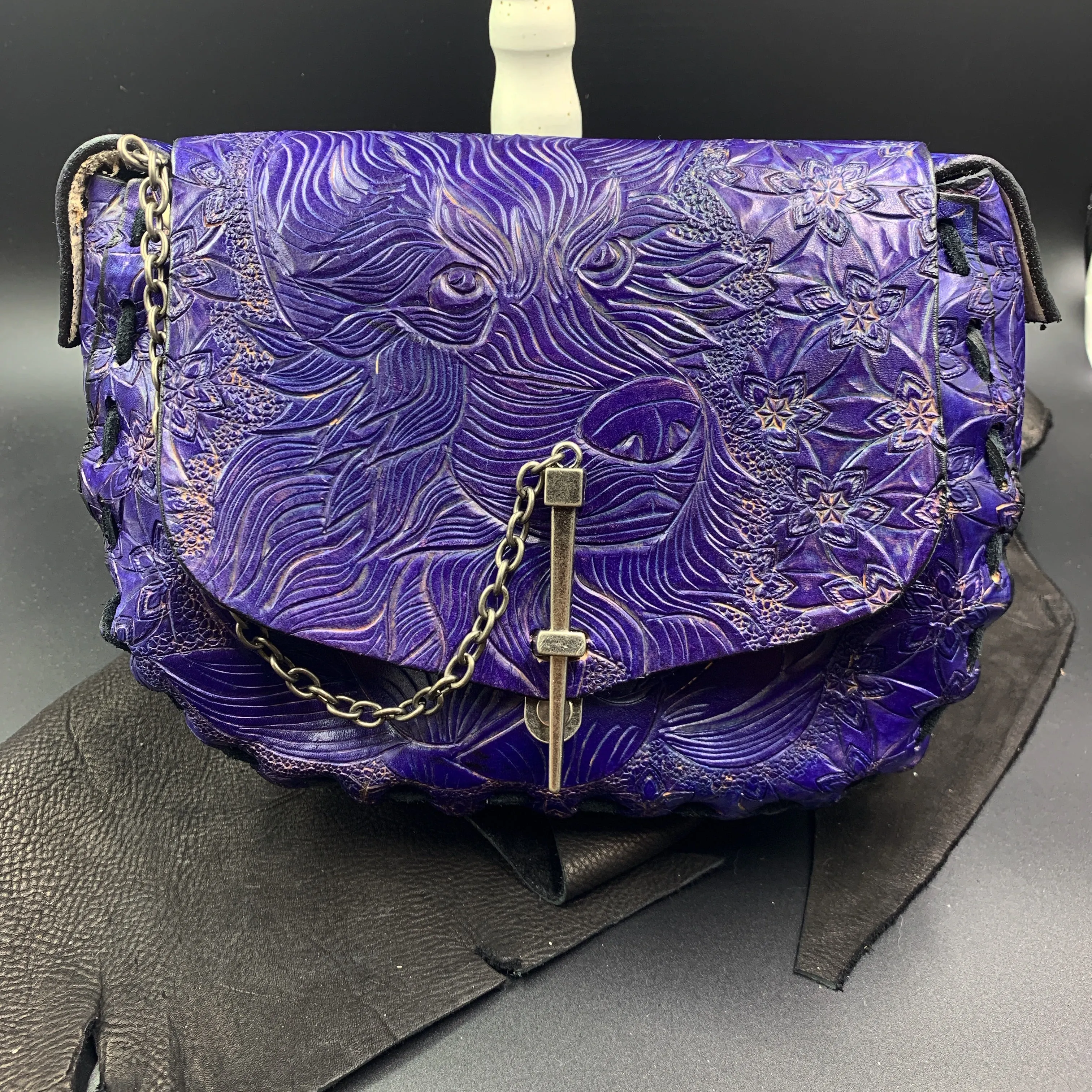 Carved Leather Purse Medium Round - Miscellaneous Designs
